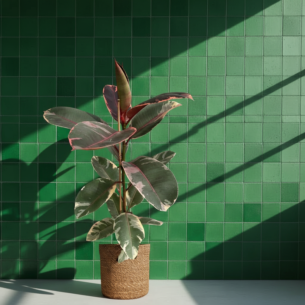 Alacalı Kauçuk Çiçeği Ficus Elastica Tineke Tek Köklü – Dekoratif Salon Bitkisi