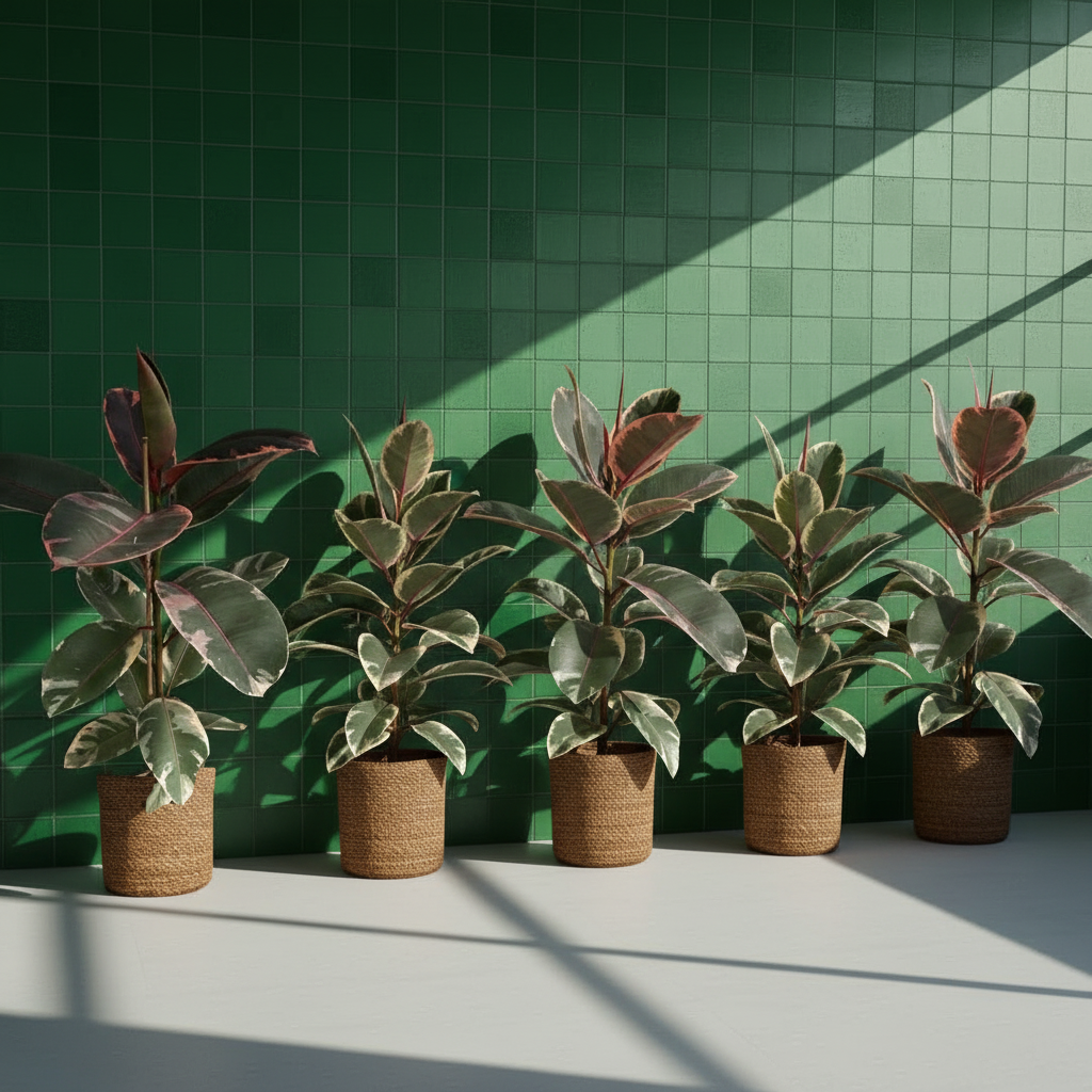 Alacalı Kauçuk Çiçeği Ficus Elastica Tineke Tek Köklü – Dekoratif Salon Bitkisi