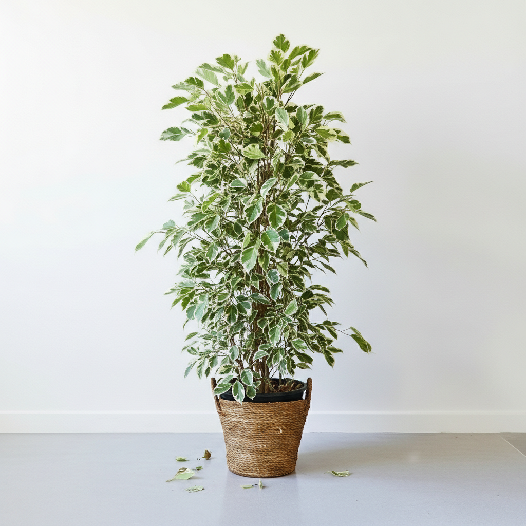 İthal Ficus Benjamin Alacalı Yeşil-Beyaz Ficus Benjamin Golden King 100-120 cm