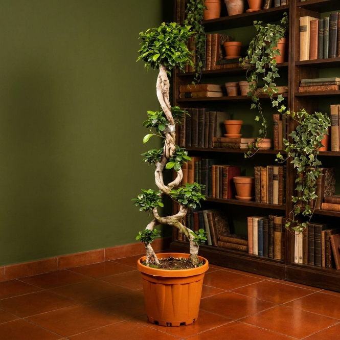 Örgülü Gövdeli Ficus Bonsai Ağacı 120 cm - İthal Salon Bitkisi