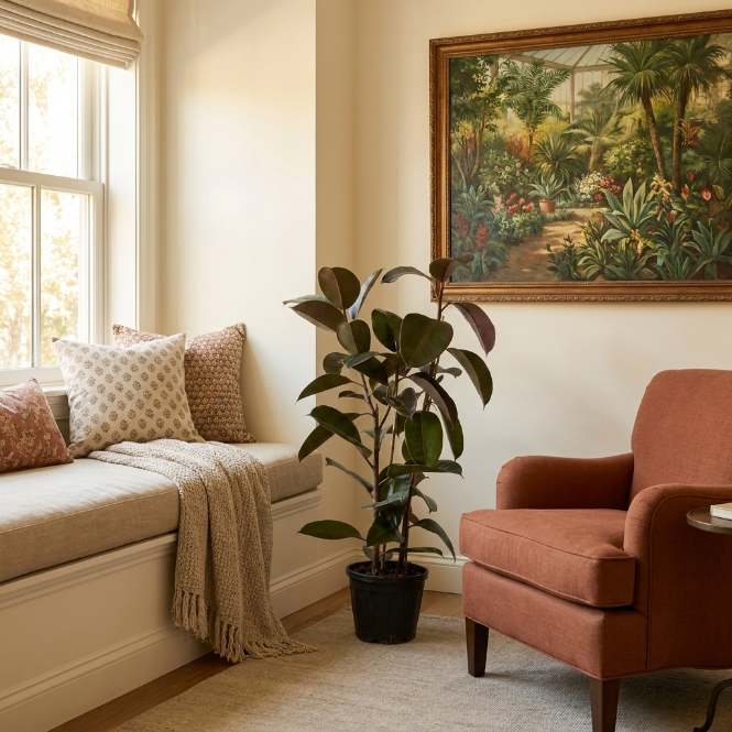 Ficus Elastica Robusta kauçuk bitkisi yaprak detayı