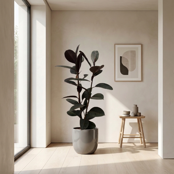 Ficus Elastica Abidjan - Siyah Kauçuk Çiçeği - 2 Gövdeli - İç Mekan Bitkisi